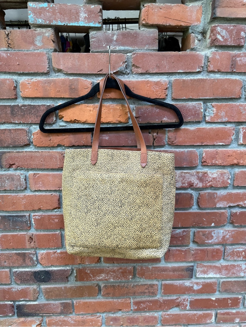 Madewell Tan Speckled Tote with Brown Leather Straps